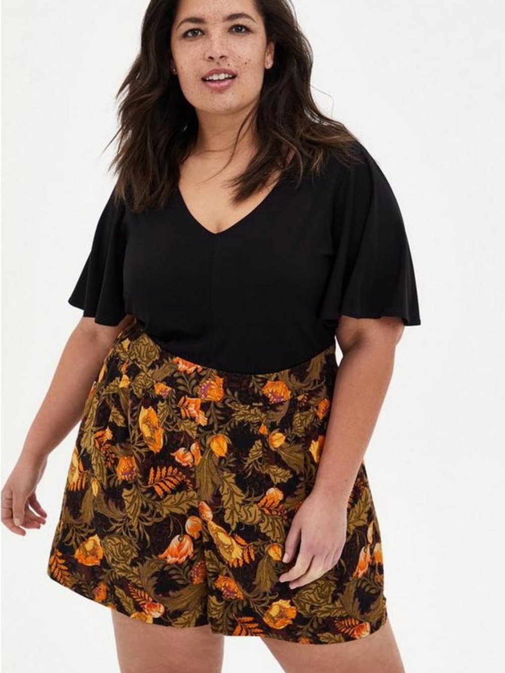 torrid Black Top with Autumn Floral Romper | 0X